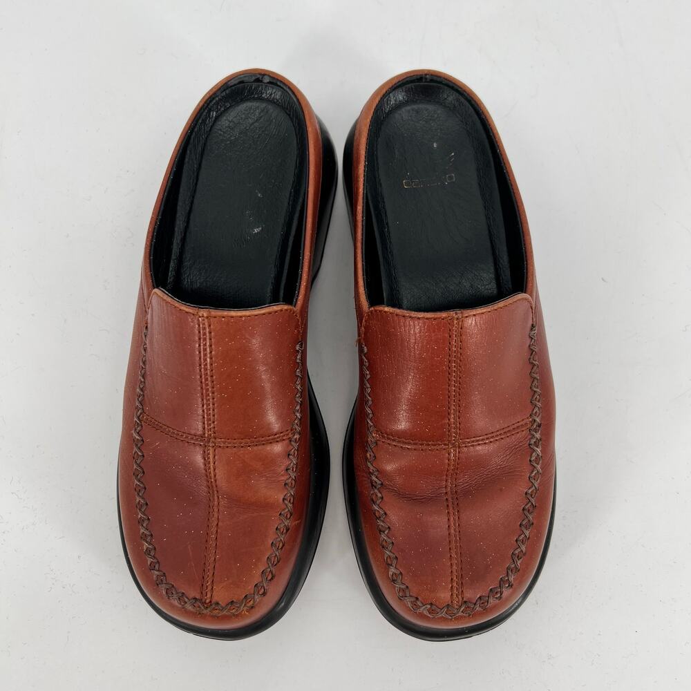 Vintage Y2K Dansko Mule Clog Women EU 39 US 8.5-9 Cognac Brown Leather FLAW READ - Picture 3 of 11